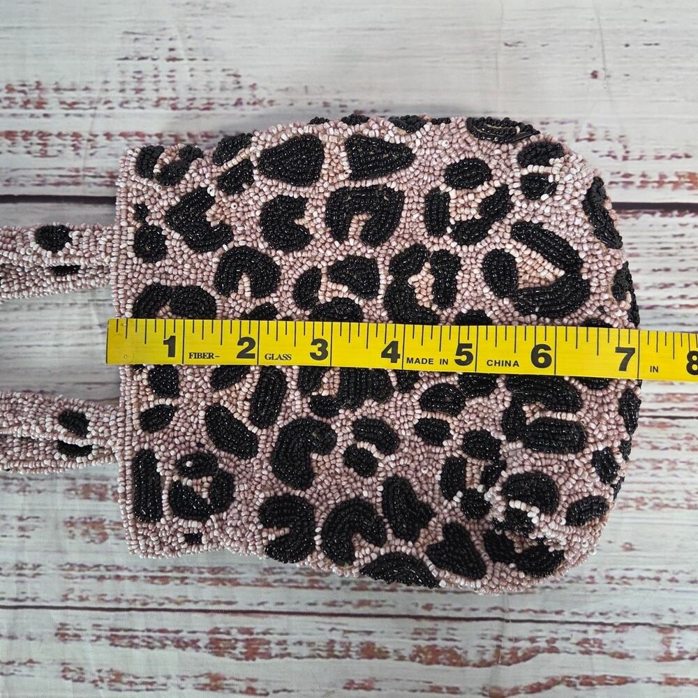Moyna Beaded Demi Cheetah Handbag Clutch Pink Black Glam Holiday Party Coquette - Picture 7 of 9
